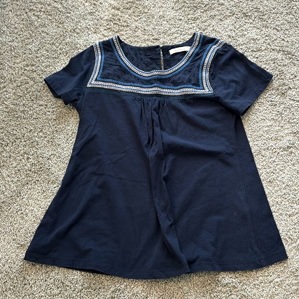 Navy Top with Embroidery Detail